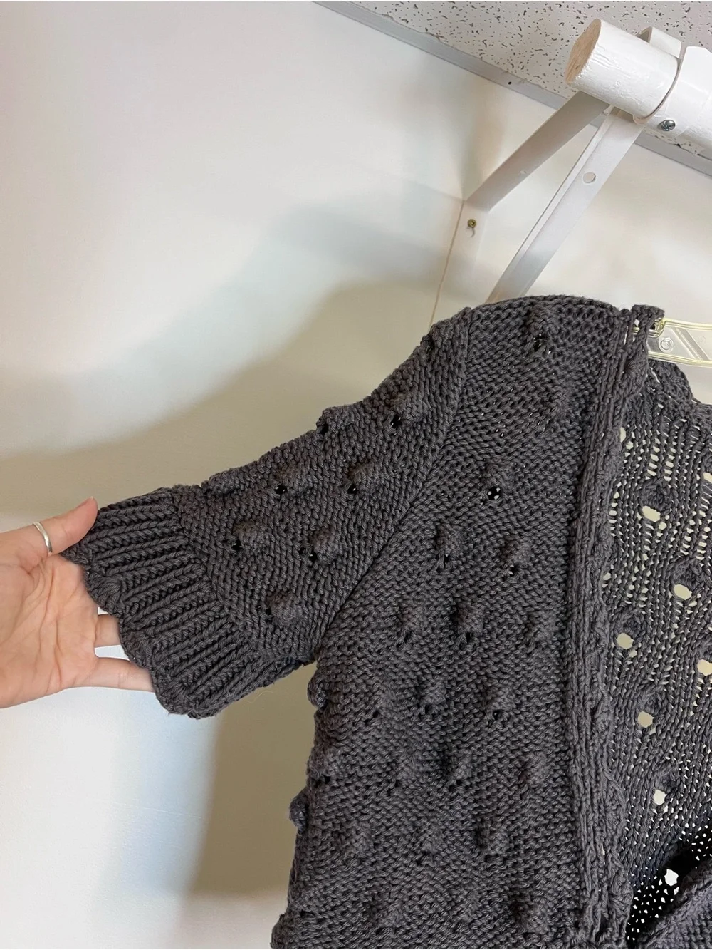 Pure Handknit by Fresh Produce Gray Sweater Shrug- M